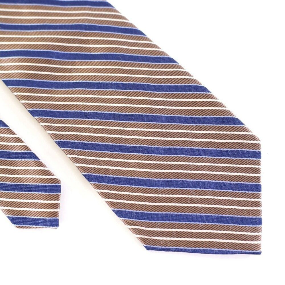 Nautica Brown Blue Striped Woven Silk Tie